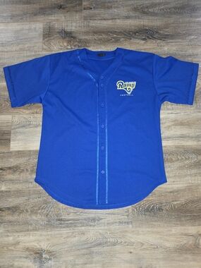 Los Angeles Rams Royal Blue Button-Up Baseball Jersey 1x-2x Vintage Blue